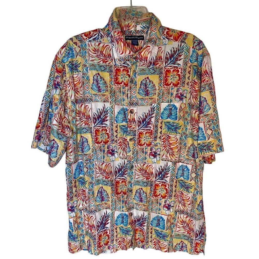 West Marine Limited Edition Mens Sz L Hawaiian Boating Camp Shirt Cotton Aloha
